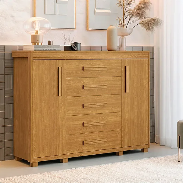 Cômoda Havana 5 Gavetas 2 Portas 100% MDF Cinamomo Barreto Lonçarcci