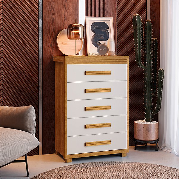 Cômoda Paris 100% MDF Cinamomo/Off-White Barreto Lonçarcci