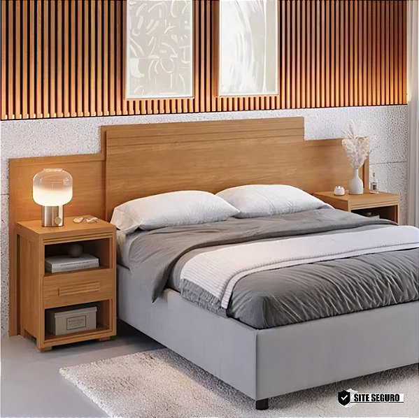 Cabeceira Dinamarca 100% MDF Com 2 Criados Nature Barreto Lonçarcci