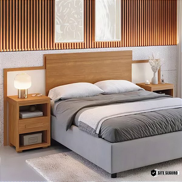 Cabeceira Dinamarca 100% MDF Com 2 Criados Nature/Off-White Barreto Lonçarcci