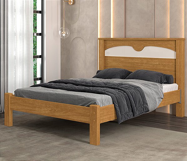 Cama Casal Amsterdã 100% MDF Cinamomo/Off-White Barreto Lonçarcci