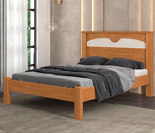 Cama Casal Amsterdã 100% MDF Nature/Off-White Barreto Lonçarcci