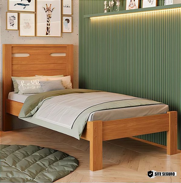 Cama Solteiro Roma 100% MDF Nature/Off-White Barreto Lonçarcci