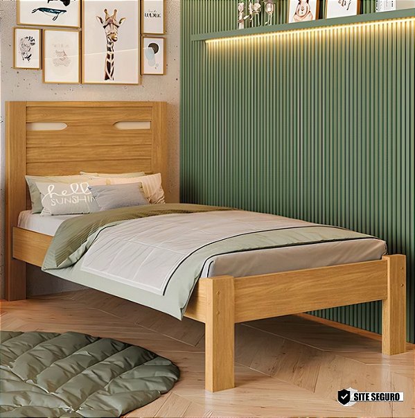 Cama Solteiro Roma 100% MDF Cinamomo/Off-White Barreto Lonçarcci
