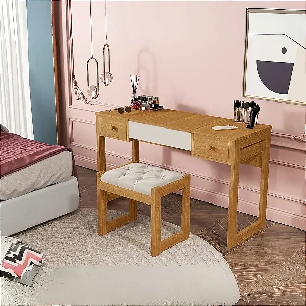 0024.07 BARRETO PENTEADEIRA LUANDA COM BANQUETA CINAMOMO/OFF WHITE