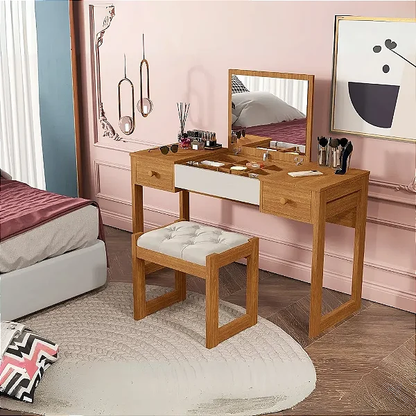 0024.05 BARRETO PENTEADEIRA LUANDA COM BANQUETA NATURE/OFF WHITE