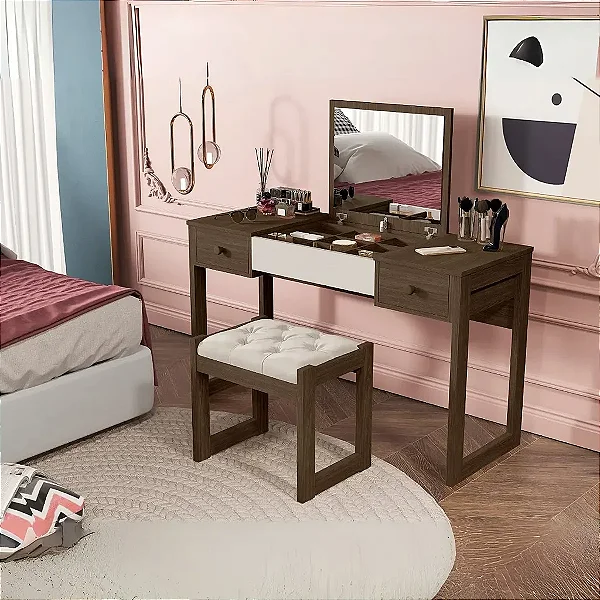 0024.03 BARRETO PENTEADEIRA LUANDA COM BANQUETA LEGNO/OFF WHITE