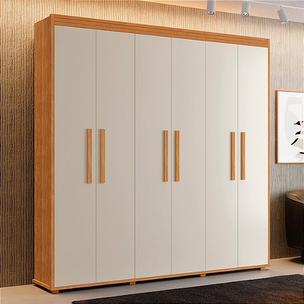 0006.05 BARRETO ROUPEIRO MILAO 6 PORTAS NATURE/OFF WHITE