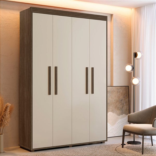 0007.03 BARRETO ROUPEIRO MILAO 4 PORTAS LEGNO/OFF WHITE