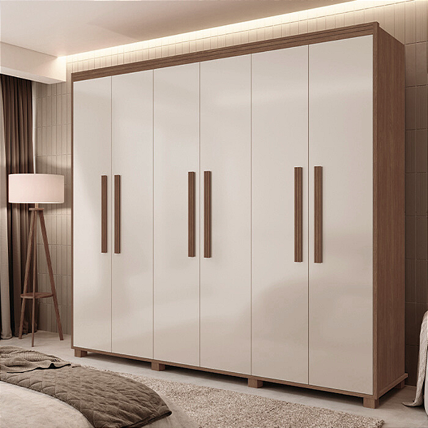 0008.03 BARRETO ROUPEIRO MADRI 6 PORTAS LEGNO/OFF WHITE