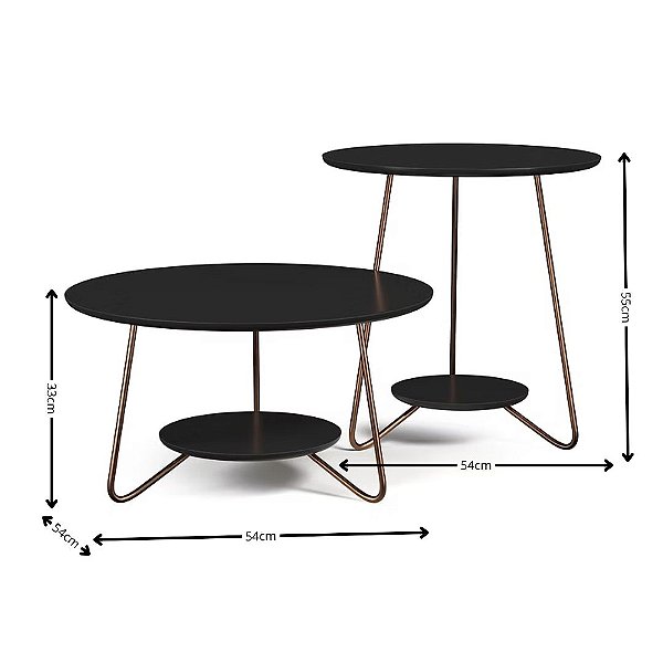 21720 EJ JOGO MESA CENTRO/APOIO LIZ PRETA 665X665X70