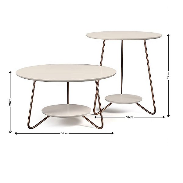 21715 EJ JOGO MESA CENTRO/APOIO LIZ OFF WHITE 665X665X70