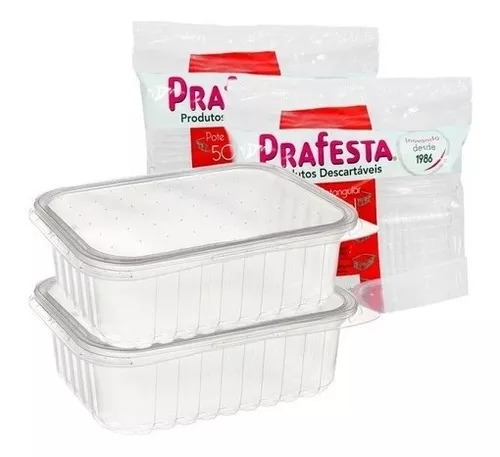 Pote Retangular Prafesta 250ML C/Tampa 24Un