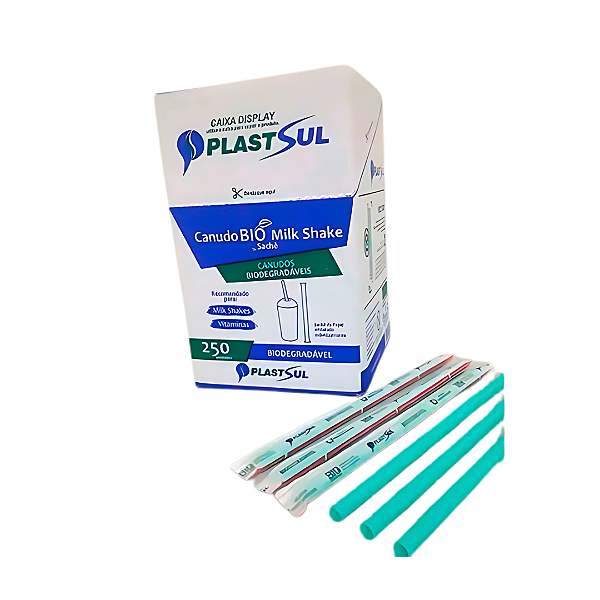 Canudo Biodegradáve Plastsul Milk Shake 20x8mm