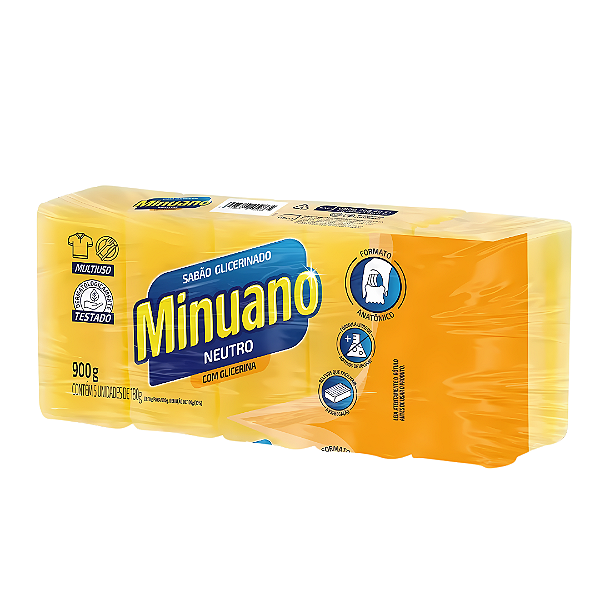 Sabão Em Barra Minuano Glicerinado Multiuso Neutro 5 Unidades 900g