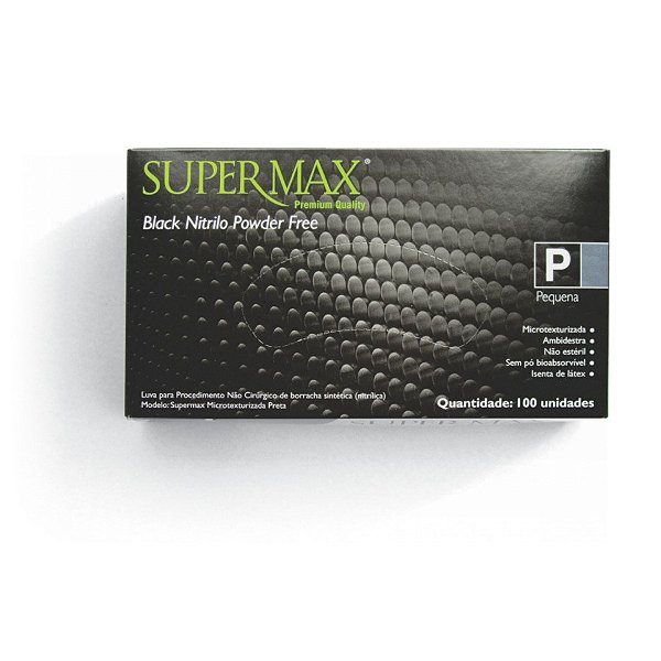 Luva Nitrilica Black Supermax Tamanho M com 100 unidades