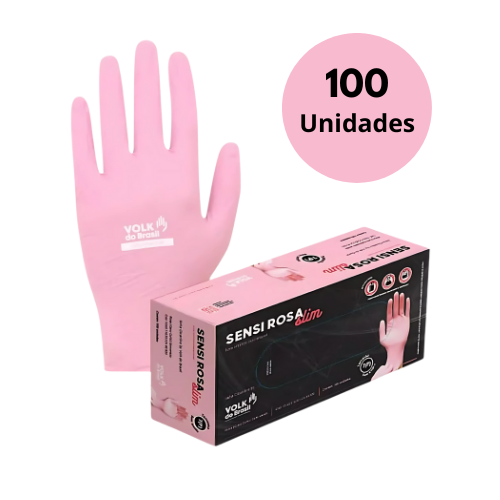 Luva Volk Sensi Rosa Slin Nitlílica Tamanho P Com 100 Unidades