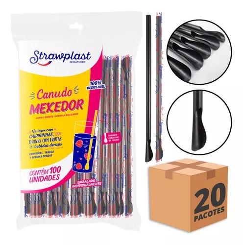 Canudo Mexedor Strawplast Preto 06mm Com 2000 Unidades