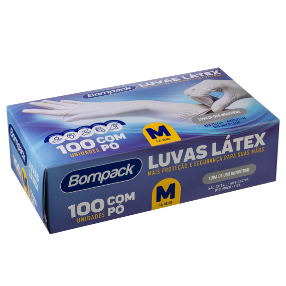 Luvas de Látex Bompack Industrial M c/ Pó 100 Unidades