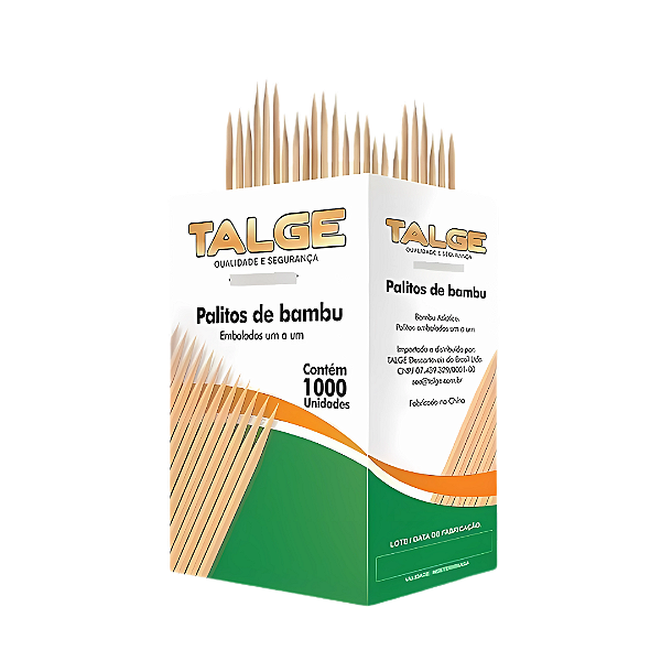 Palito Dental Talge de Bambu  Caixa com 1.000 Unidades
