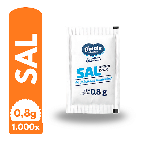 Sal Refinado D+Mais Sachê 0,8g Caixa c/1000un