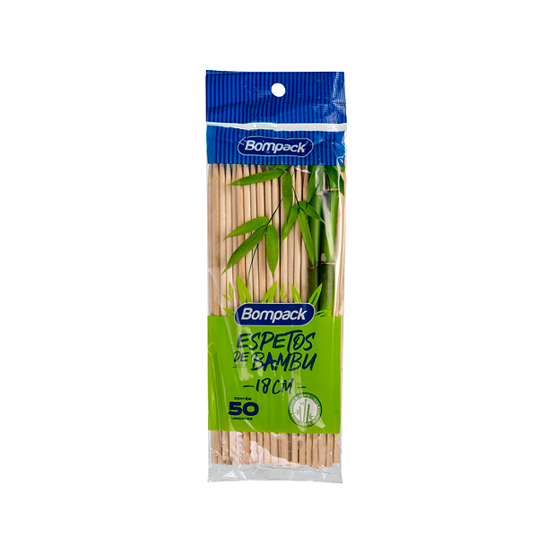 Espetos de Bambu Bompack 18cm Pacote com 50un