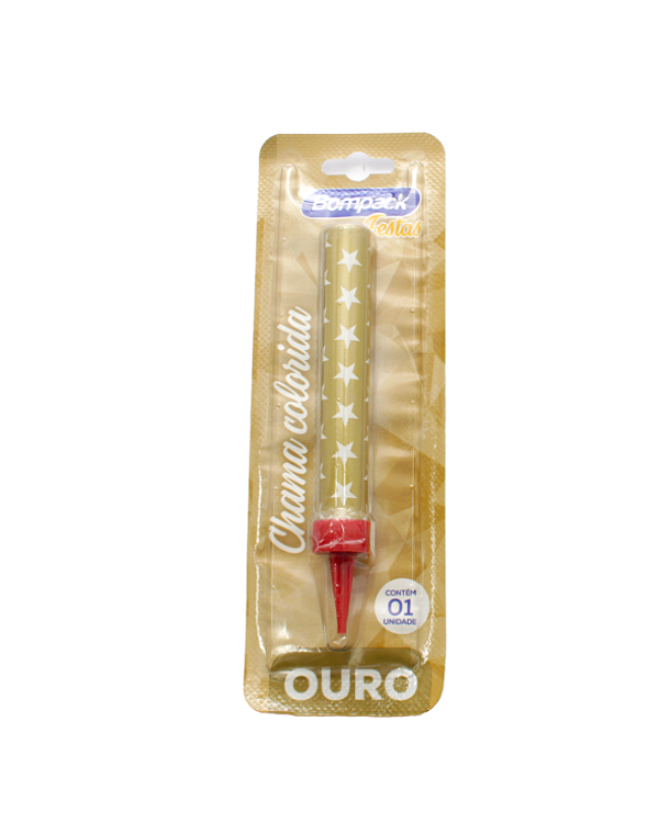 Vela Bompack Chama Colorida Ouro 1 Unidade