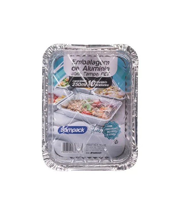 Bandeja Alumínio Formita Bompack com Tampa PET 250ml 10 Unidades