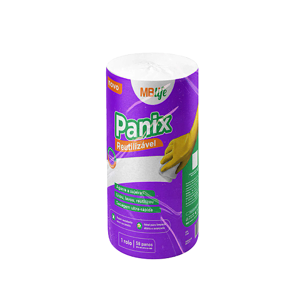 Pano Reutilizável Panix Rolo Vida Fácil com 58 Panos