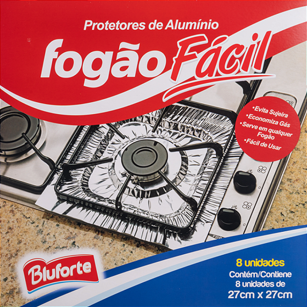 Protetor de Fogão Alumínio Bluforte 27x27cm 8 Unidades