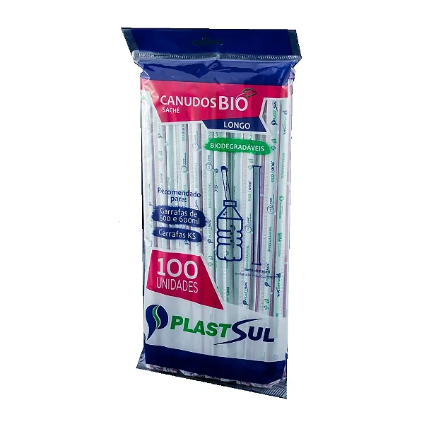Canudo Biodegradável Plastsul Sache Longo 24x5mm C/ 3000un