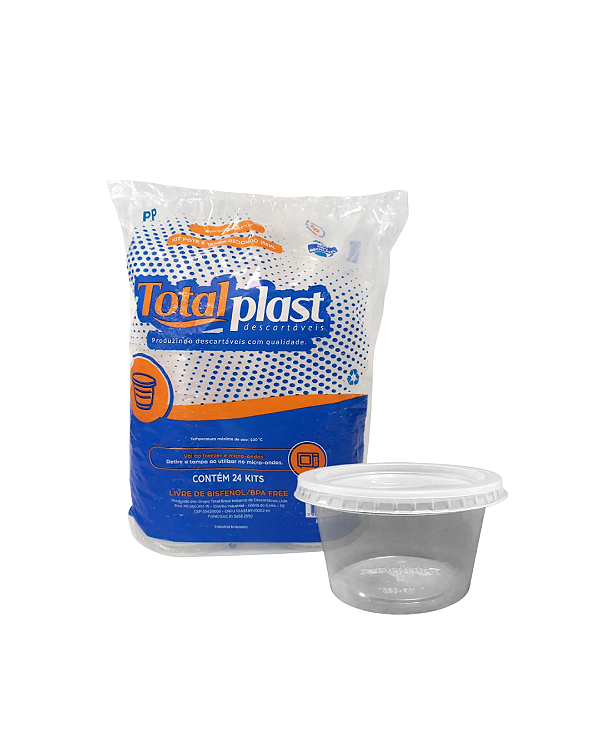 Kit Pote e Tampa Redondo Totalplast 250ml c/24 Unidades