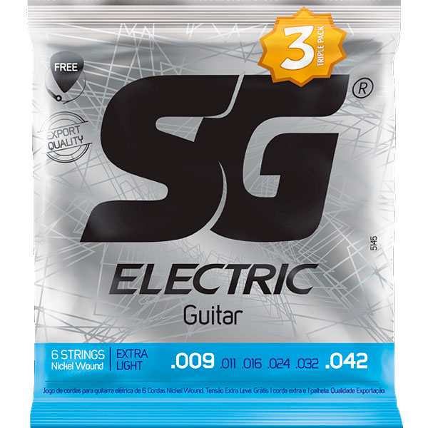 Corda Para Guitarra 009 Niquel Extra Light Pacote Com 3 jogos SG