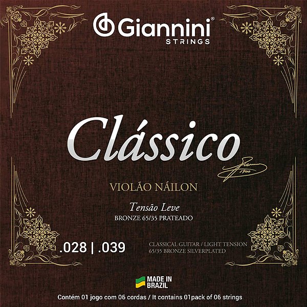 Corda Para Violão Nylon .028 Bronze 65/35 Leve Clássico Giannini