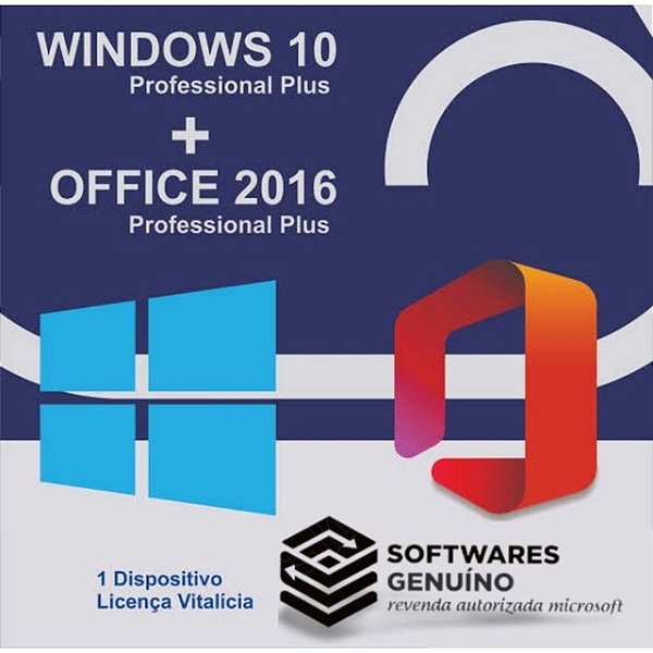 Windows 10 Pro + Office 2016 Pro Plus Licença Vitalícia - 32/64 Bits + Nota Fiscal