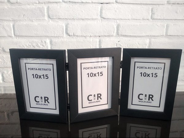 Porta Retrato com 3 fotos 10x15cm Articulado com Vidro