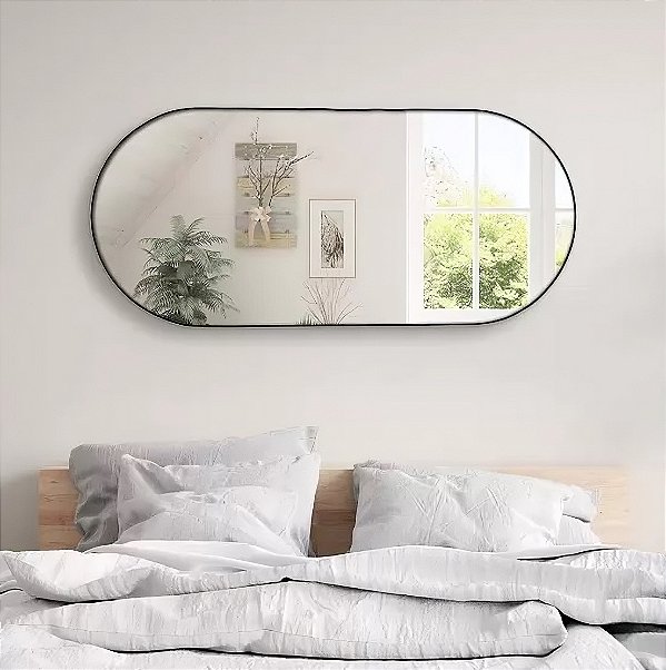 Espelho Decorativo Capsula 40x80cm C/ Couro Ecológico+Suporte