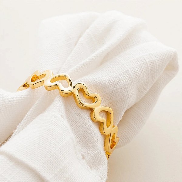 ANEL MINI CORAÇÕES BANHADO A OURO 18K