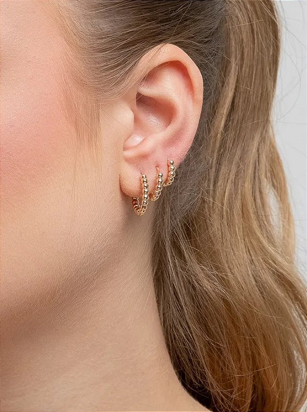 ARGOLA TRIO BOLINHA ESFERA BANHADA A OURO 18K