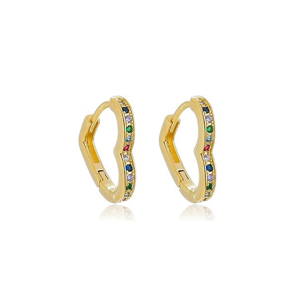 ARGOLA CORAÇÃO COLOR CRAVEJADO BANHADO A OURO 18K