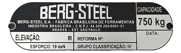 Placas De Identificação P/ Talhas Alavanca 750kg - Berg