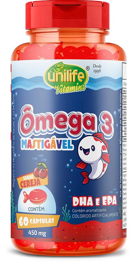 OMEGA 3 KIDS SABOR CEREJA  UNILIFE 800MG 60 CAPSULAS