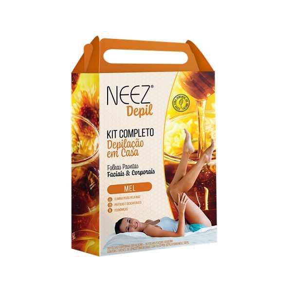 KIT COMPLETO DEPILAÇÃO EM CASA FOLHAS PRONTAS FACIAL E CORPORAL MEL NEEZ DEPIL