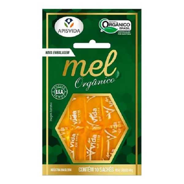 MEL ORGANICO APIS VIDA CARTELA COM 10 SACHÊS DE 4G