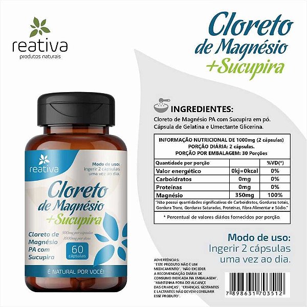 CLORETO DE MAGNESIO + SUCUPIRA REATIVA 60 CAPSULAS