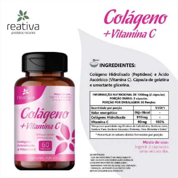 COLAGENO HIDROLISADO COM VITAMINA C-  REATIVA 60 CAPSULAS
