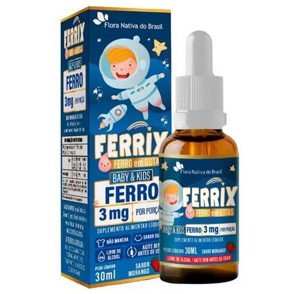 FERRIX FERRO 3MG/PORCAO SABOR MORANGO  KIDS - FLORA NATIVA 30ML