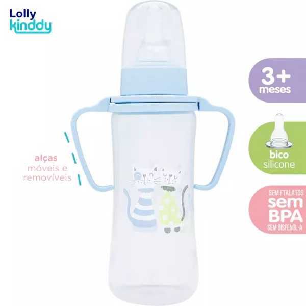 MAMADEIRA LOLLY KINDDY ZOO REDONDA COM ALÇA 240ML AZUL REF. 2560-01 M