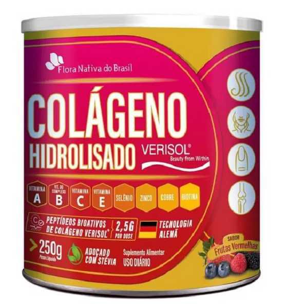 COLÁGENO HIDROLISADOR VERISOL SABOR FRUTASS VERMELHAS FLORAS NATIVA 250G