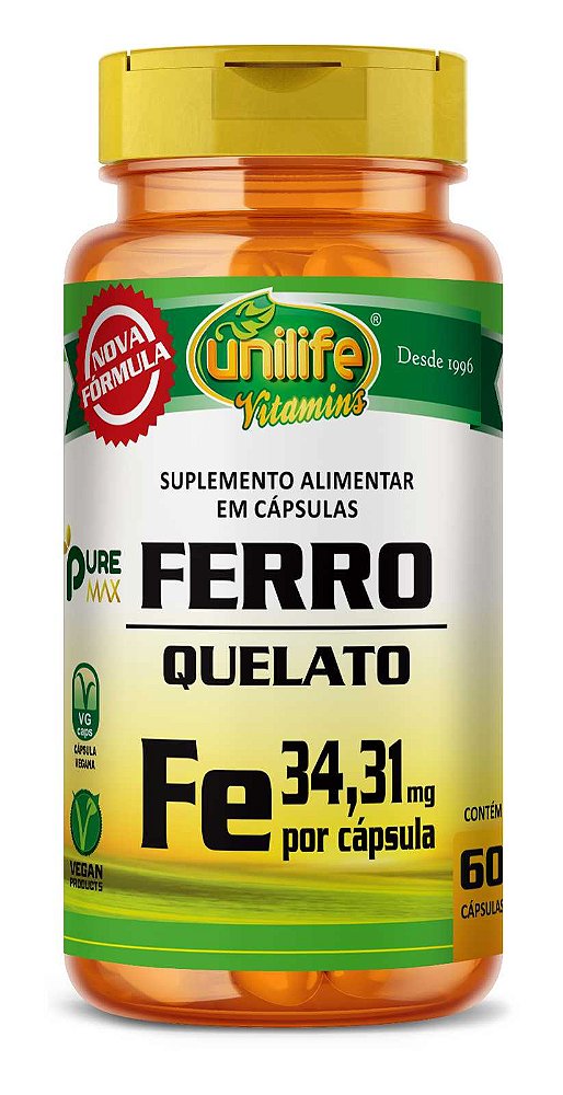 FERRO QUELATO "FE" 500 MG - 60 CAPS CX/48 - UNILIFE
